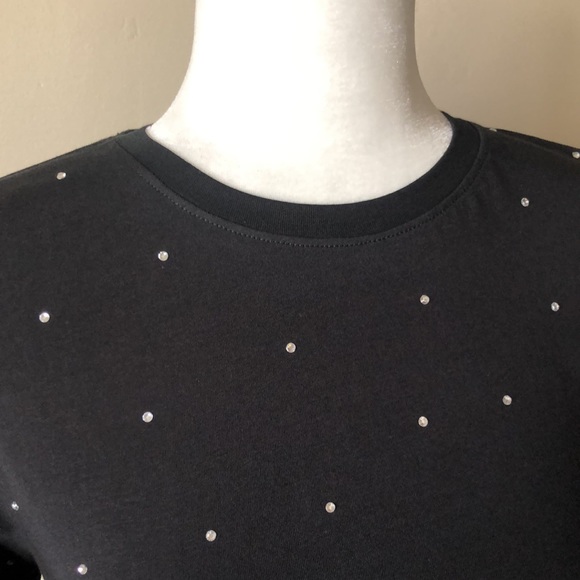 Custom Made Rhinestone Embellished Black Crewneck Sparkling Long Sleeve - Picture 6 of 10